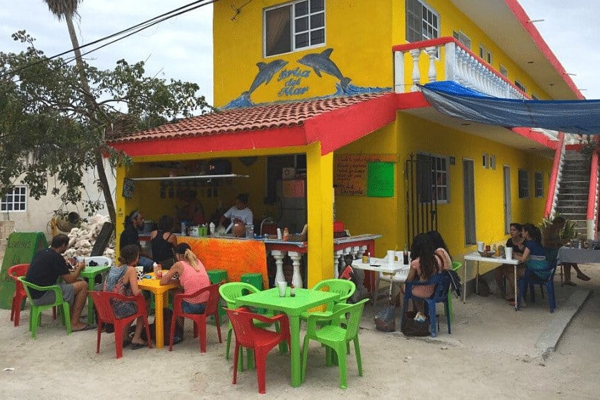 Fresh seafood at Ceviches La Chingada restaurant in Holbox