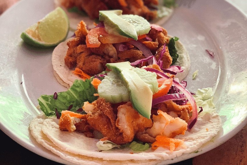 Seafood tacos at Las Panchas restaurant in Holbox Mexico