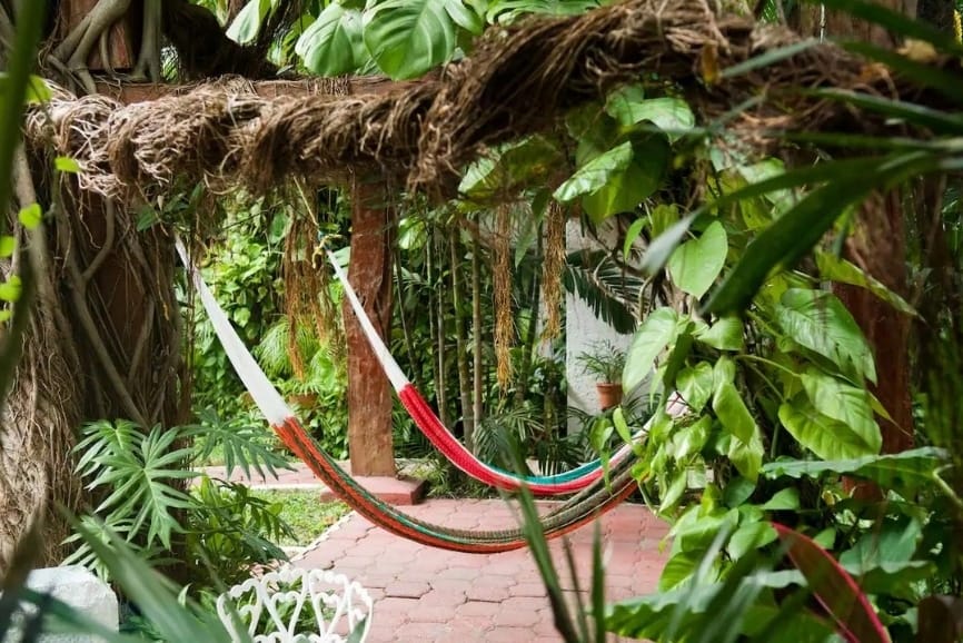Hammocks at the Eco-Hotel El Rey del Caribe in Cancun