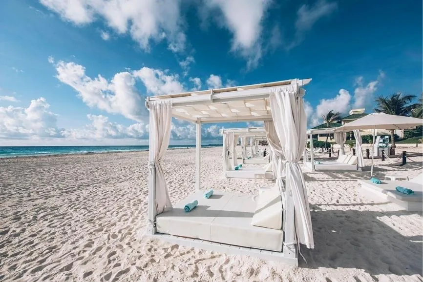 All Inclusive Cancun Resort. Beach cabanas at the Iberostar Cancun