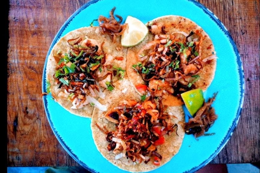 Mayan fish tacos at Barba Negra restaurant in Holbox