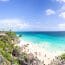 Turquoise waters and Mayan Ruins at Playas Ruinas in Tulum