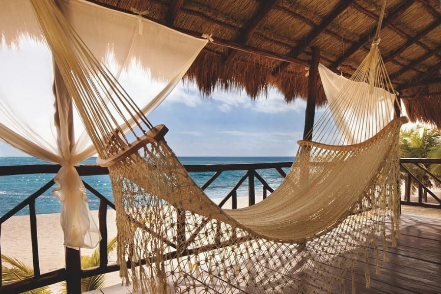 Hammock on the beach at El Dorado Casitas Royale in Puerto Morelos