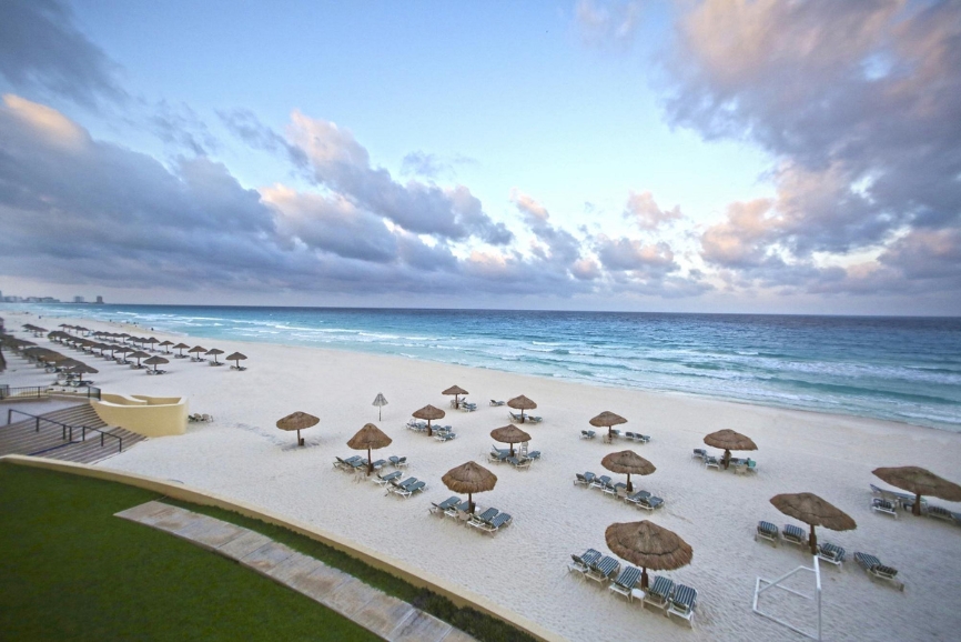 Beach palapas at the Royal Sands Resort and Spa Cancun