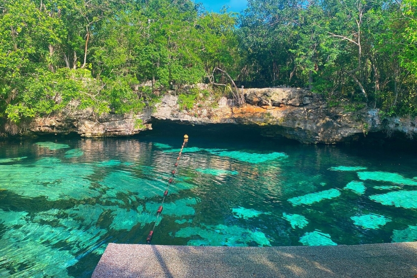 Swim in Cenote Azul in Bacalar Mexico