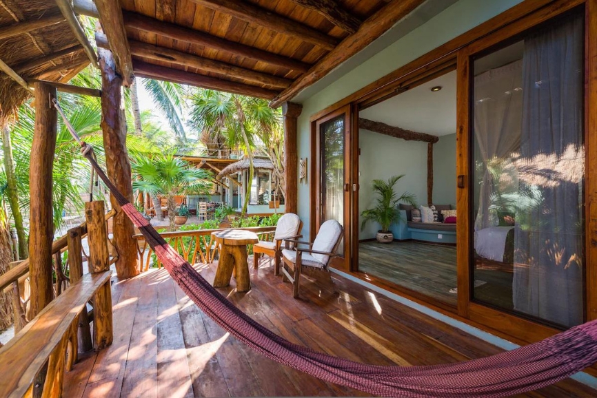 Balcony hammocks at the Ahau Tulum Hotel