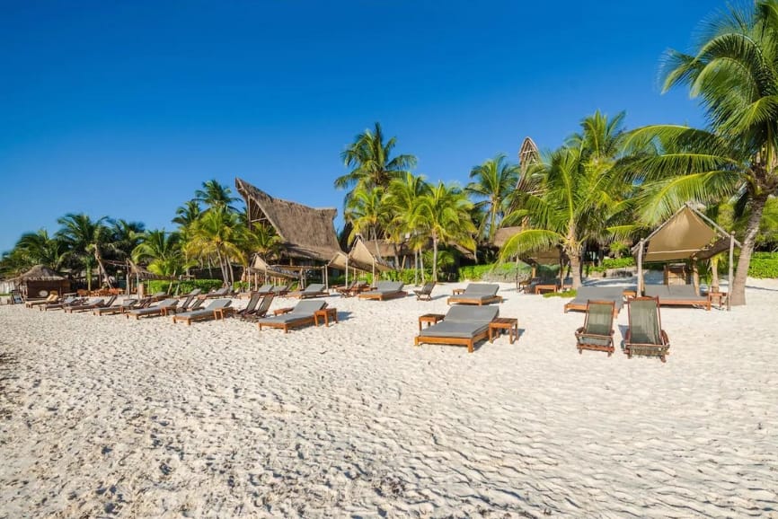 Beach front at the Ahau Tulum Hotel