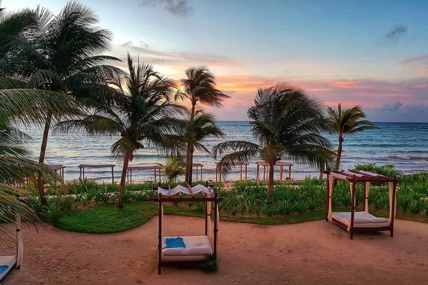 Sunset on the beach at Akumal Bay Beach & Wellness Resort