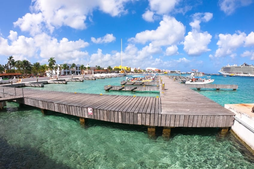 Dock and boats in Cozumel Mexico