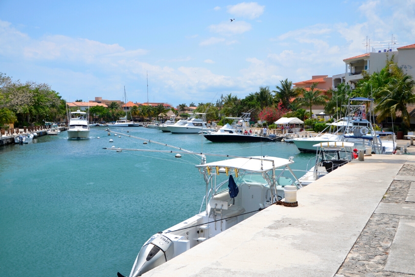 Harbor in Puerto Aventuras in Riviera Maya Mexico