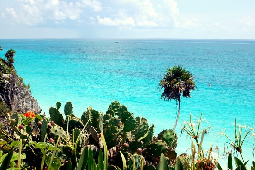 Turquoise waters of Tulum in Riviera Maya Mexico