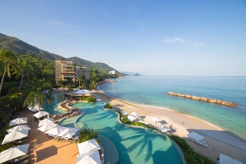Beach front at the Garza Blanca Preserve Resort & Spa in Puerto Vallarta