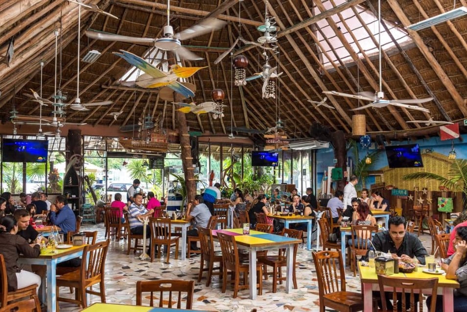 Vibrant seafood at El Oasis Mariscos in Cancun
