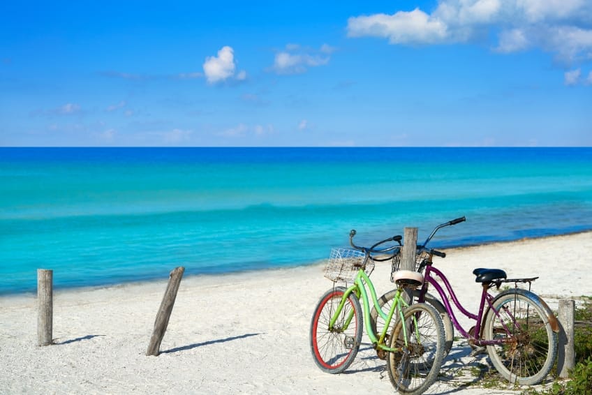 a bike on the beach in Holbox, Mexico
